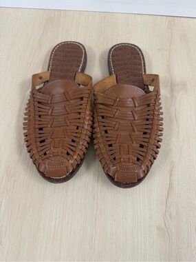 Sam Edelman Brown Woven Leather Huarache Style Mules